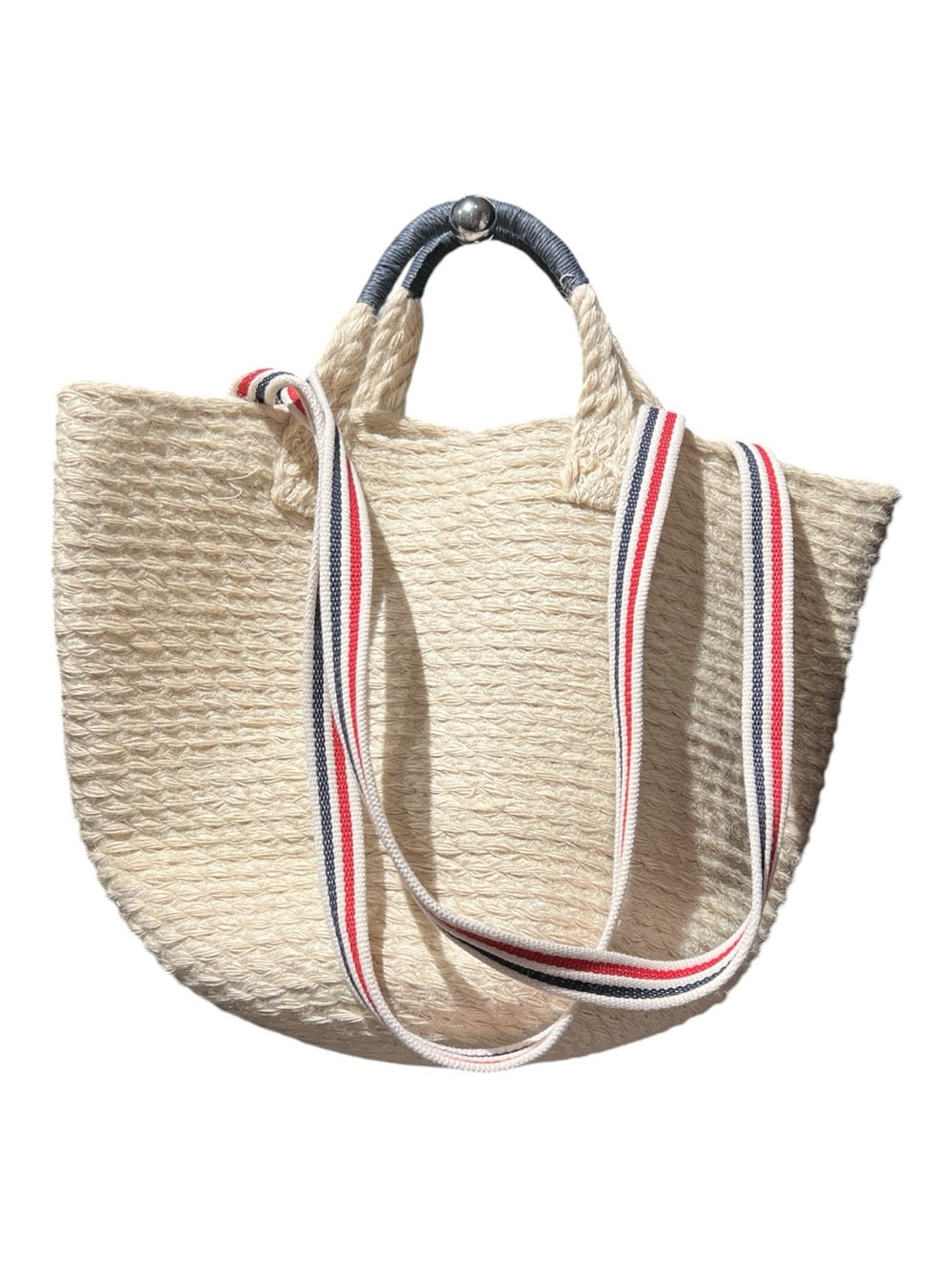 GAP Cream Woven Tote with Red-Blue Striped Strap